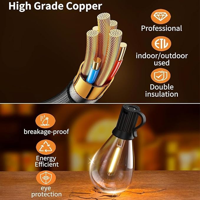 120FT Outdoor String Lights, Ultra Long Waterproof 30+2 Shatterproof Bulbs Led Outside Patio Lights for Porch Deck Garden Backyard Balcony Wedding Party Decor