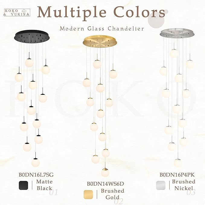 KoKo&Yukina 12-Light Gold Mid Century Modern Chandelier for Living Room Staircase Chandelier for Entryway Globe Milky White Glass Pendant Light High Ceiling Chandeliers Foyer (Bulb & Remote Incl.)
