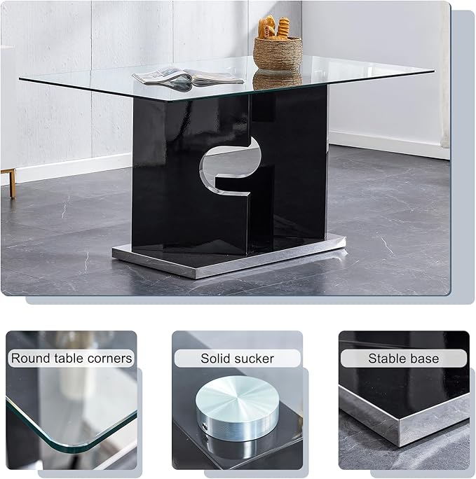 Glass Dining Table Set, 5 Piece Set with Tempered Glass Top and Modern MDF Base, Includes 4 PU Leather Ergonomic Chairs