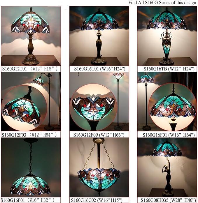 WERFACTORY Tiffany Floor Lamp Green Liaison Stained Glass Arched Lamp 12X18X64 Inches Gooseneck Adjustable Corner Standing Reading Light Decor Bedroom Living Room S160G Series