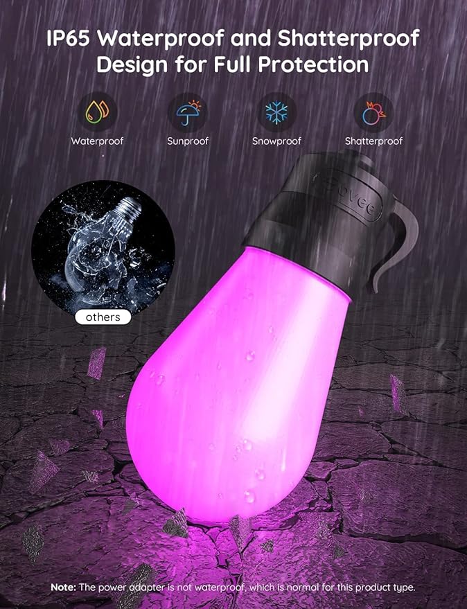 Govee Smart Outdoor String Lights H7029, 24ft RGBIC Outdoor Lights with 8 Dimmable LED Bulbs, IP65 Waterproof, Color Changing Warm White Lights with 47 Scene Modes for Patio, Backyard, App Control