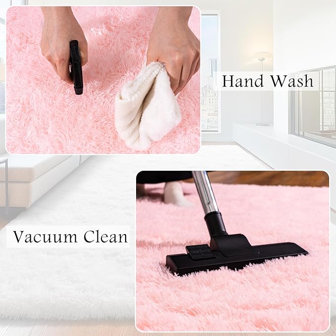 Pink Area Rug for Bedroom, 2x3 Small Rugs for Living Room Nursery Kids Room Dorm Home Decor Aesthetic, Fluffy Shaggy Rug with 4 Anti-Slip Carpet Tapes