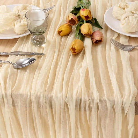 MLMC Beige Cheesecloth Table Runner 10ft Cream Rustic Gauze Cheese Cloth Fall Table Runner 35x120 Inches Sheer Cloth Centerpiece for Baby Bridal Shower Boho Home Decor