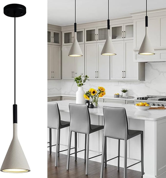 Farmhouse Grey Pendant Light Fixtures 1-Light Concrete Industrial Kitchen Island Pendant Lighting for Dining Room Bedroom Hallway Pendant Ceiling Lamp