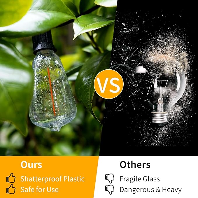 40FT LED Outdoor String Lights Waterproof, 2700K ST38 LED Globe Outdoor Lights for Patio with 27 Edison Vintage Shatterproof Bulbs, Connectable Backyard Lights for Garden, Bistro, Porch, Cafe