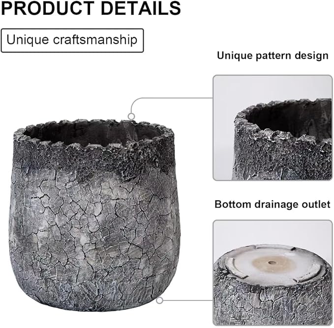 Craft flowerpots 18"+13"+9" Dia Round Concrete Planter Set of 3 Large Outdoor/Indoor Planter Pots Containers with Drainage Holes and Rubber Plug for Home Garden (Dark Gray, Large)