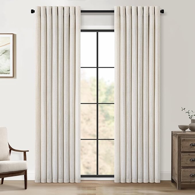 Topfinel Oatmeal Sheer Linen Curtains 84 Inches Long for Living Room Bedroom 2 Panels Sets Thick Linen Textured Light Filtering Farmhouse Boho Neutral Greige Sheer Curtain with Grommet,52" x84