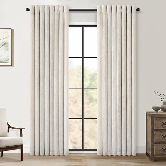 Topfinel Oatmeal Sheer Linen Curtains 84 Inches Long for Living Room Bedroom 2 Panels Sets Thick Linen Textured Light Filtering Farmhouse Boho Neutral Greige Sheer Curtain with Grommet,52" x84