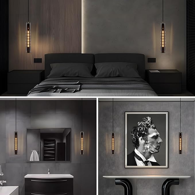 Modern K9 Crystal Kitchen Island Pendant Light,14.95'' Black Long Crystal Pendant Light,1 Light Indoor Crystal Pendant Light, for Kitchen Dining Bathroom Bedroom,Included 2 Bulb