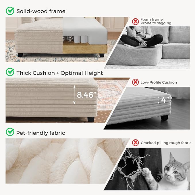 HUSFU 60'' Oversized Chaise Lounge Chair, Upholstered Sofa Bed, Sleeper Couch Reading Chairs with USB Port and Cup Holders,Comfy Cloud Sofas Couches for Living Room,Beige