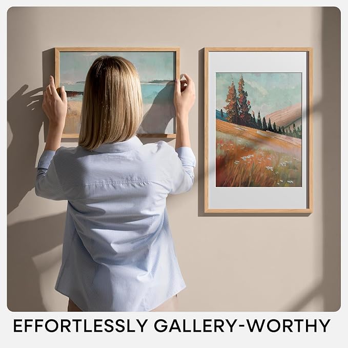 Homeforia Wood Square Frame 14x14, High End Natural Oak 14 x 14 Light Wooden Picture Frames with Mat 12 by 12 inch Photo, 14by14 Poster Frames Matted to 12x12 Print, Tempered Glass, Wall Kit, Set of 1