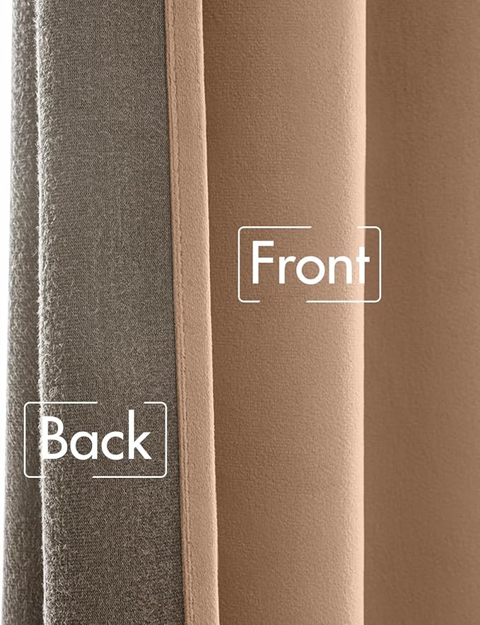 MIULEE Blush Beige Velvet Curtains 84 inches 2 Panels - Luxury Room Darkening Window Drapes for Bedroom Living Room Thermal Insulated Super Soft Blackout, Back Tab Rod Pocket Pinch Pleated, W52 x L84