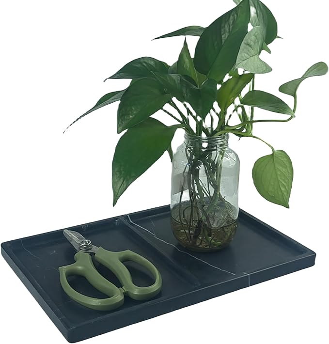 11.81"x7.87" Natural Marble Decorative Tray Countertop Organizer - 2 Compartments Polished Stone Storage Vanity Tray for Bathroom Kitchen Desk, Black White