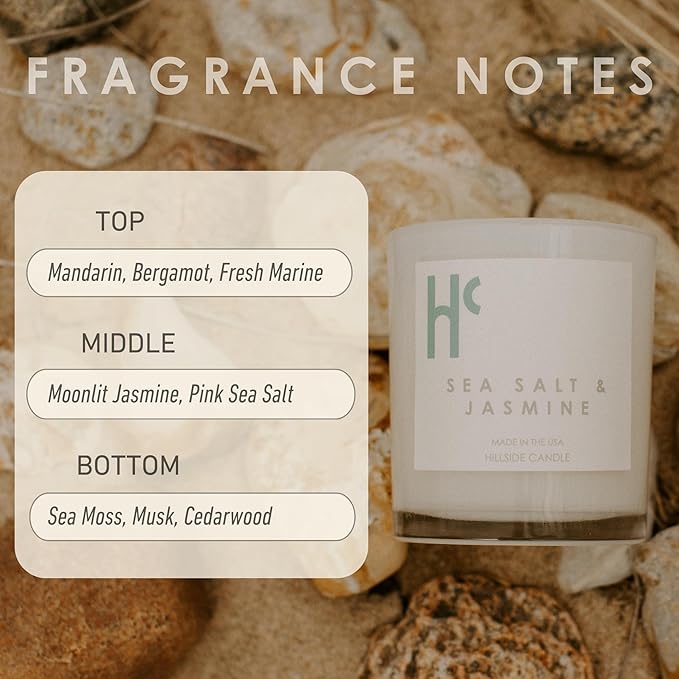 Sea Salt & Jasmine Single Wick Soy Candles, Luxury Scented Candles for Home - Up to 60 Hour Burn Time, Cruelty-Free Soy Wax Blend - Beach Fragrance, Notes of Jasmine & Sea Salt (9 oz)