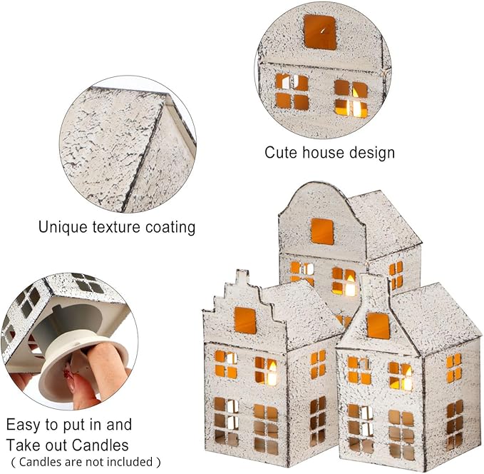 TRIROCKS Set of 3 Vintage Decorative Candle Lantern 6”H Candle Lantern Small House Metal Candle Holder Perfect for Garden Yard Patio Wedding Parties Events Indoors