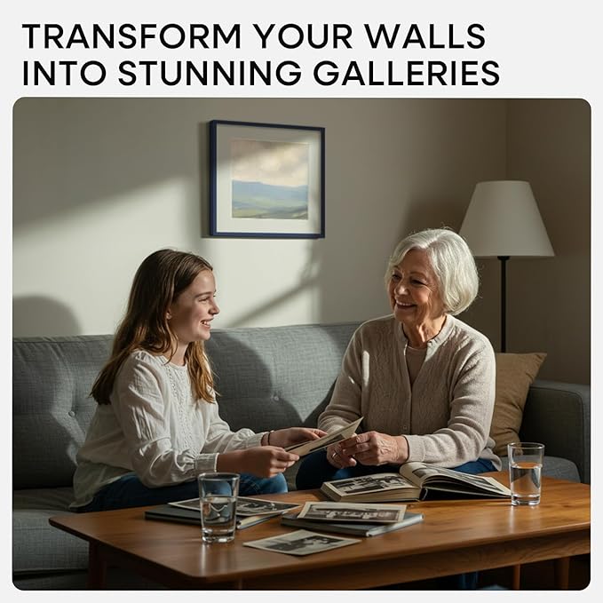 Homeforia 16x16 Picture Frame Navy Blue, High End Metal 16 x 16 Square Poster Frame with Mat 12 x 12 Photo, 16x16 Frame Matted to 12x12 Print, 16by16 Hanging Frames, Tempered Glass, Wall Kit, Set of 1