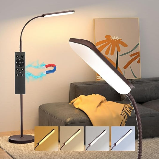 LED Floor Lamp, 18W Super Bright Floor Lamp for Living Room, Adjustable Stepless Colors & Brightness Gooseneck Standing Lamp, Eye Caring Reading Light with Remote& Touch Control for Bedroom Office