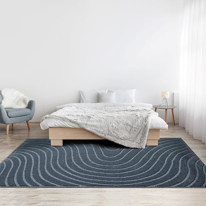 LUXE WEAVERS Modern Geometric Wave Blue 4x6 Area Rug