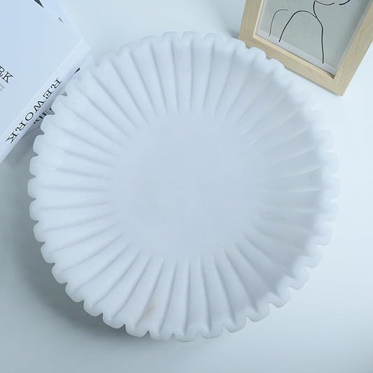 15" Large Decorative Bowl decor , Scalloped Decorative Bowls for Modern Home Decor,Ruffle Decor,Stylish Key Bowl for Entry Table,Decorative Fruit Bowl for Kitchen Counter,Artificial Stone Milky white