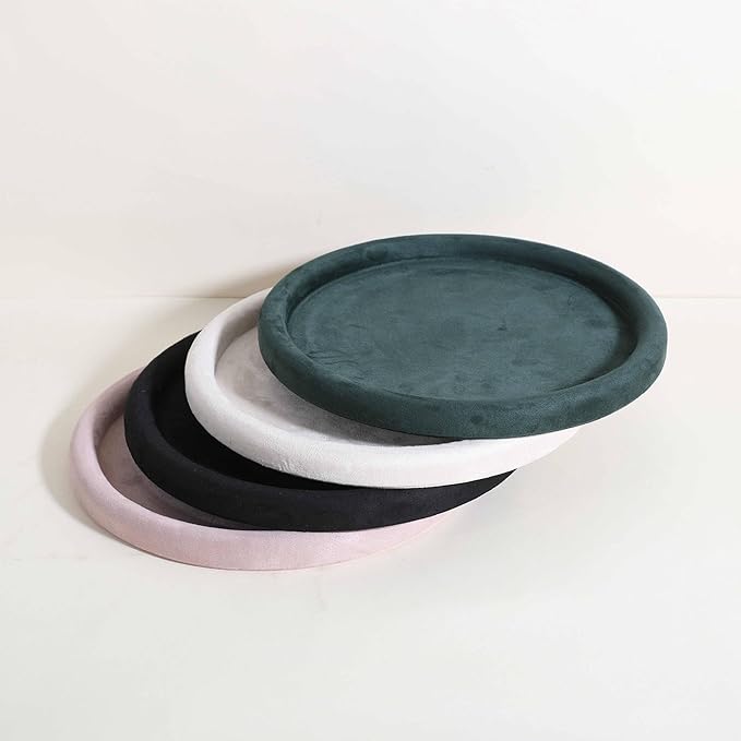 GemeShou Round Jewelry Organizer plate, Top Microfiber velvet Jewerly display tray, Empty Jewelry showcase tray for Necklace Bracelet Ring Earring display stand holder (Green-Large, 9.8 x 9.8 in)