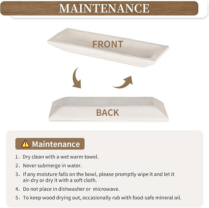 Hanobe Decorative Wood Dough Bowl: Large Long Wooden Bowl for Entry Way Table Home Decor - Coffee Table Decor for Living Room - Dining Table Centerpiece Decor