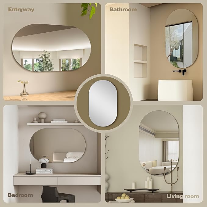 32" x 20" Frameless Mirror Wall Mirror, Modern Oval Bathroom Mirror with Polished Edge, Hang Horizontally or Vertically, for Bedroom Bathroom Livingroom Gym Entryway and More