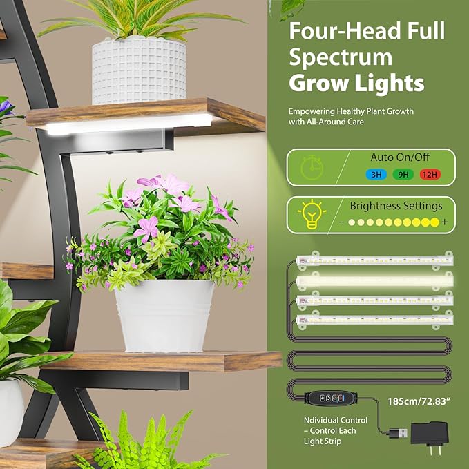 Plant Stand Indoor with Grow Lights - 9 Tiered Plant Shelf Indoor with Drawer, 65" Corner Plant Stand for Indoor Plants, Lighted Large Plant Stands, Flower Rack Display for Living Room, Garden, Patio