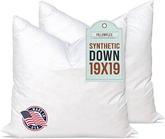 Pillowflex Synthetic Down Alternative Pillow Inserts for Shams - Comfy Pillows for Sleeping, Perfect Pillow & Best Sleeping Pillows, Handmade Down Alternative Throw Pillow Inserts - (19x19 Set of 2)