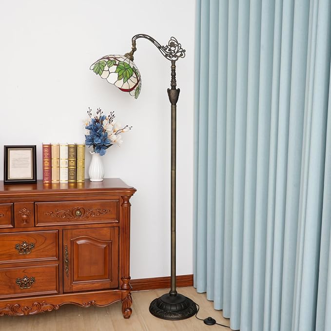 Tiffany Floor Lamp Green Grape Leaf Stained Glass Lamp Tiffany Style Floor Lamp Retro Adjustable Upright Warm Light Reading Lamp Home Decoration Lighting Living Room Bedroom Office Dining Room Study