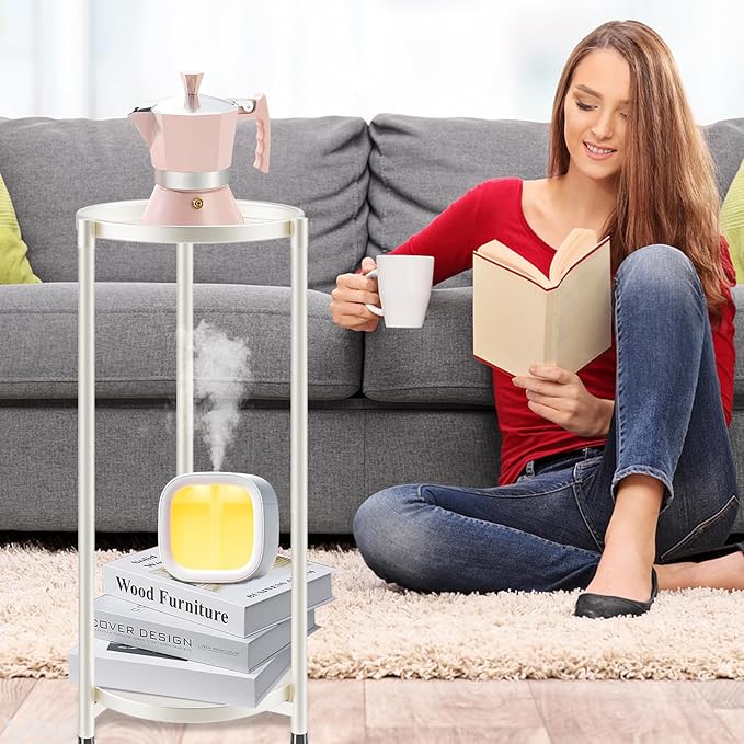 2 Tier Metal Plant Stand Rack Indoor Outdoor Flower Pot Shelf, 26.7in Tall Rustproof Round Planter Display Storage Rack, Heavy Duty Potted Holder for Home Garden Patio Bathroom Living Room (white)