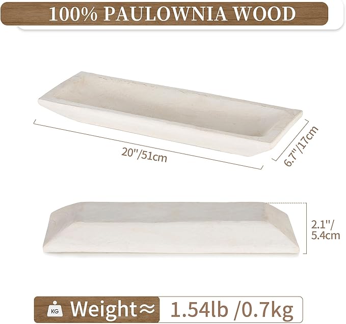 Hanobe Decorative Wood Dough Bowl: Large Long Wooden Bowl for Entry Way Table Home Decor - Coffee Table Decor for Living Room - Dining Table Centerpiece Decor