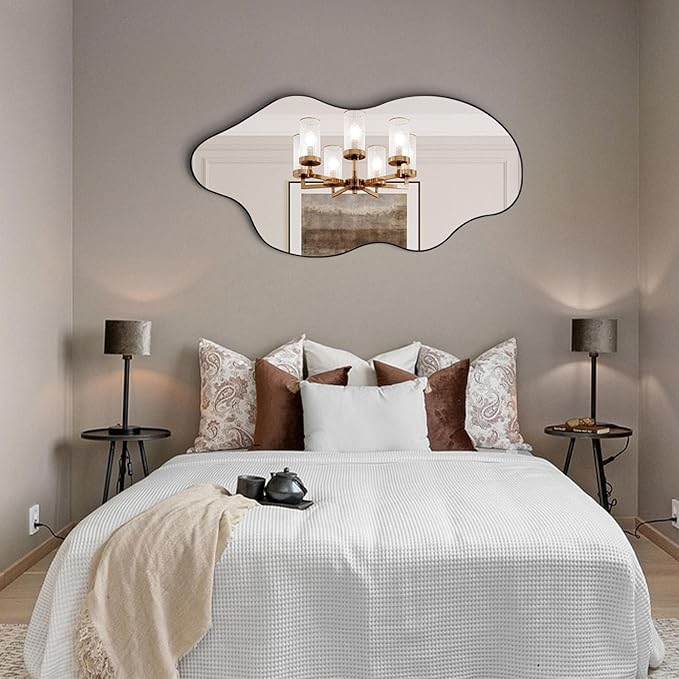 Large Irregular Mirror, Asymmetrical Full Length Mirror, 52"x25.5" Wavy Shaped Mirrors, Modern Frameless Decorative Mirrors for Dressing Living Room Bathroom Bedroom Hallway Entryway