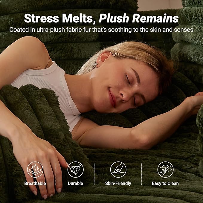 Chaise Lounge Chair Indoor, Amsleekey 64" Oversized Sleeper Chair with Wood Frame, Upholstered Sofa Bed for Living Room, Movie Room, Bedroom with 4 Storage Pockets&2 Cup Holders(Plush Corduroy, Green)