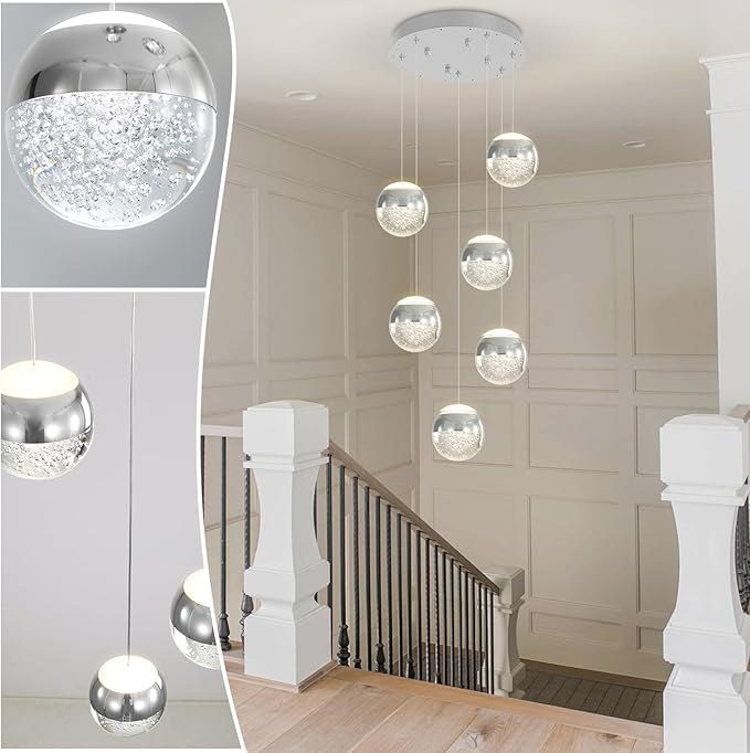 6-Lights Globe Pendant Light Modern Crystal Pendant Chandelier Chrome Globe Chandeliers for Kitchen Island, Hanging Light Fixture for Dinning Room Bedroom