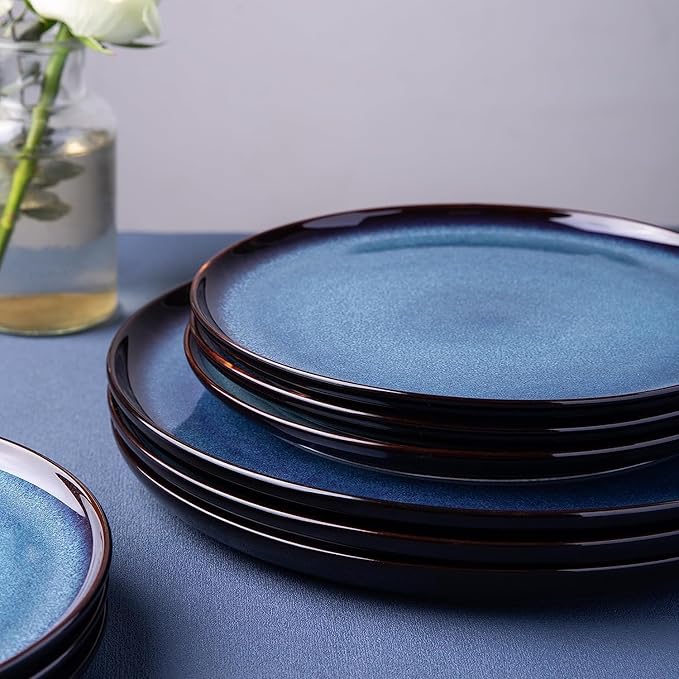 LERATIO Ceramic Dinnerware Sets for 12, 36 Pieces Plates and Bowls Sets, Reactive Glaze Dishes -Scratch Resistant, Dishwasher&Microwave Safe&Oven Safe-Blue