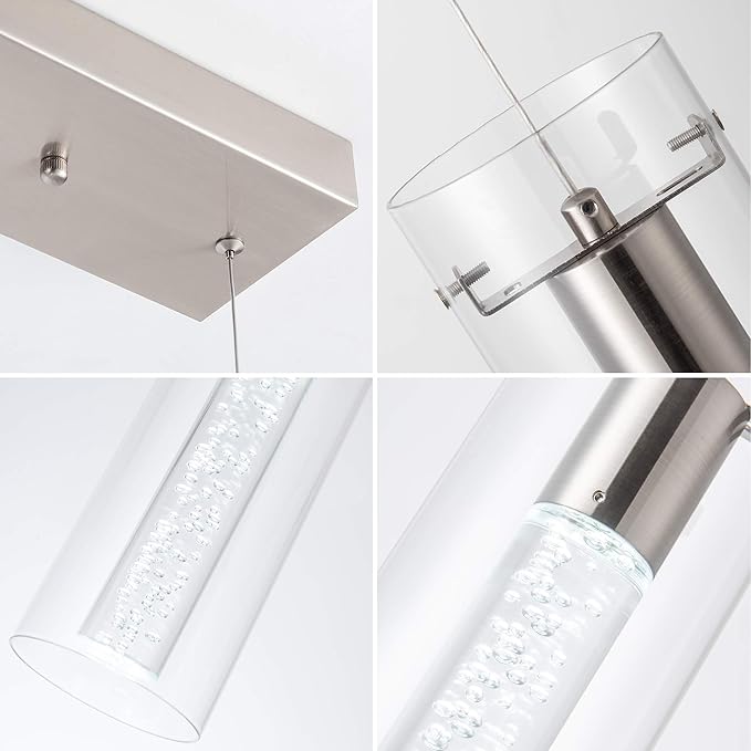 Modern Kitchen Lighting Pendant Fixtures 5-Light LED Pendant Ceiling Fixture Brushed Nickel Bubble Cylinder Pendant Light with Adjustable Length for Kitchen Island Dinning Room Bedroom