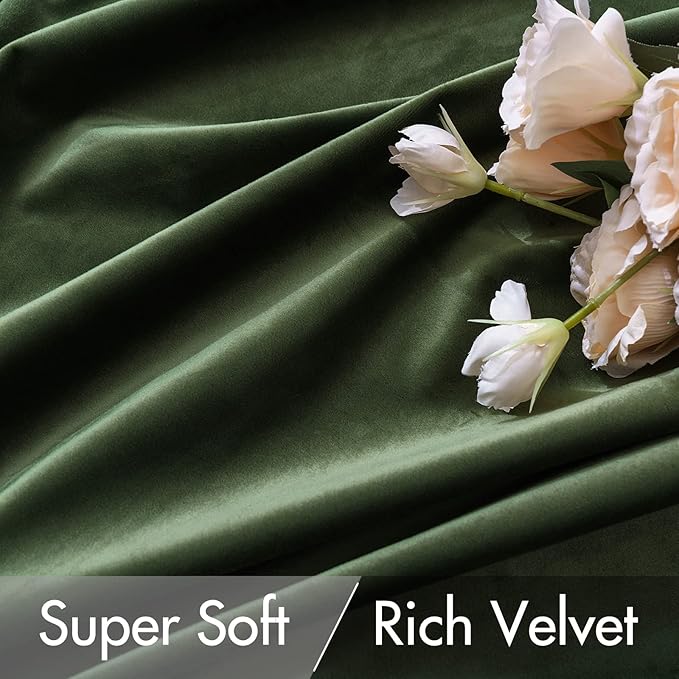 MIULEE Velvet Curtains 90 inches 2 Panels - Luxury Room Darkening Curtains for Bedroom Living Room Thermal Insulated Super Soft Window Drapes Rod Pocket & Back Tab, Olive Green, W 52 x L 90 inch