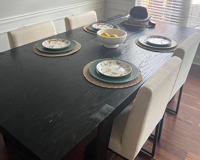 VESCASA Linen Upholstered Dining Chairs Set of 6, Mid Century Modern Padded Chair with Black Metal Frame for Restaurant, Dining Room, Kitchen, Cream