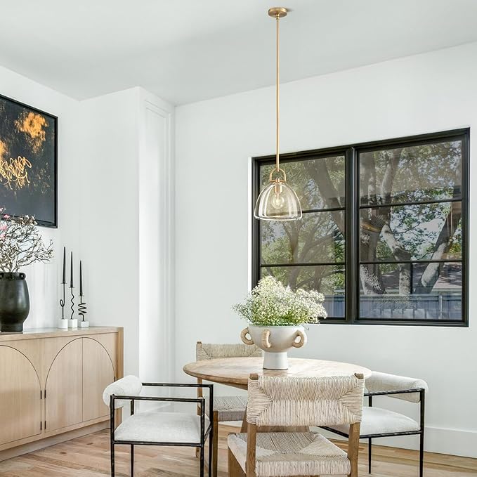 Modern Crystal Brass Pendant Light Fixture, 11" Crystals Pendant Lights Kitchen Island, Modern Island Lights for Kitchen, Farmhouse Crystal Dome Pendant Light for Hallway Dining Room Bedroom