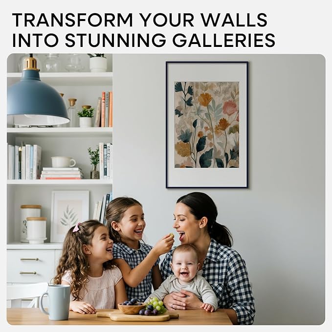 Homeforia 14x22 Picture Frame Navy Blue, High End Metal 14x22 Poster Frames with Mat 12x16 inch Photo, 14 x 22 Navy Blue Frame Matted to 12 by 16 Print, 22x14 Frame, Tempered Glass, Wall Kit, Set of 1