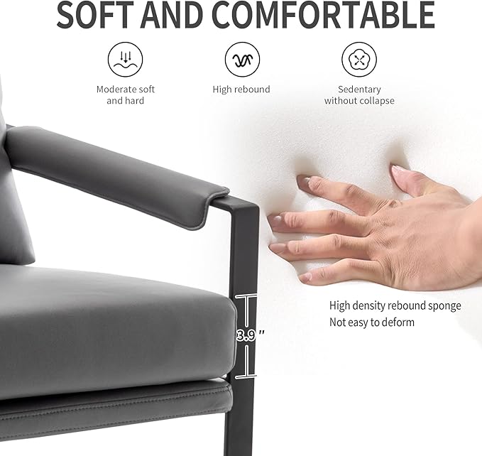 UNICOO Faux Leather Metal Frame Accent Chair - Modern Accent Chairs for Living Room, Bedroom, or Office - Armchairs Living Room Chairs Leisure Chair Reception Chair (ZKL-239K-DG Dark Grey)