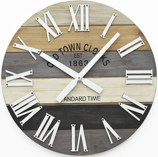 18" Wooden Multi-Color Maritime Coastal Beach Large Roman Wall Clock (Grey, 18 inch)