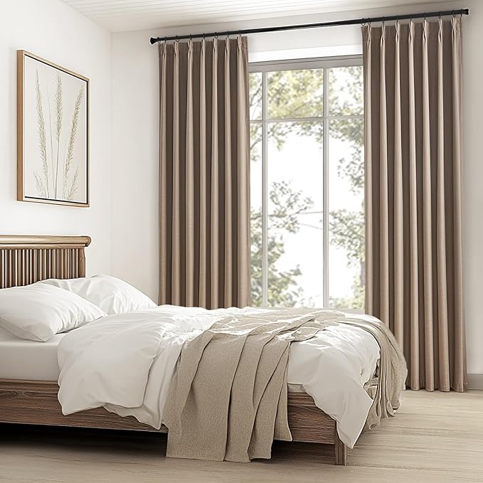 Topfinel Extra Long Total Blackout Linen Curtains 120 Inches Long for Living Room Large Window with Hooks Rings, Pinch Pleated Cold Blocking Acoustic Heavy Taupe Track Curtains 2 Panels 10 FT