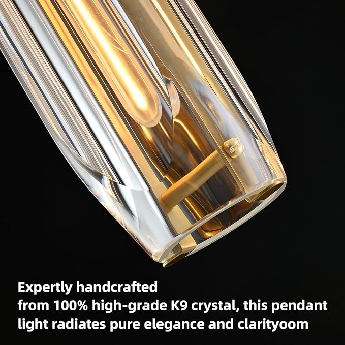 Modern K9 Crystal Pendant Light 2 Pack,14.95'' Clear and Gold Island Pendant Lights,Kitchen Crystal Light Pendant,Bar Pendant Lights,for Kitchen Dining Bathroom Bedroom