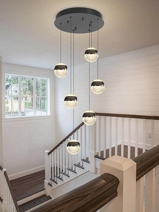 6-Lights Globe Pendant Light Modern Crystal Pendant Chandelier Black Globe Chandeliers for Kitchen Island, Hanging Light Fixture for Dinning Room Bedroom