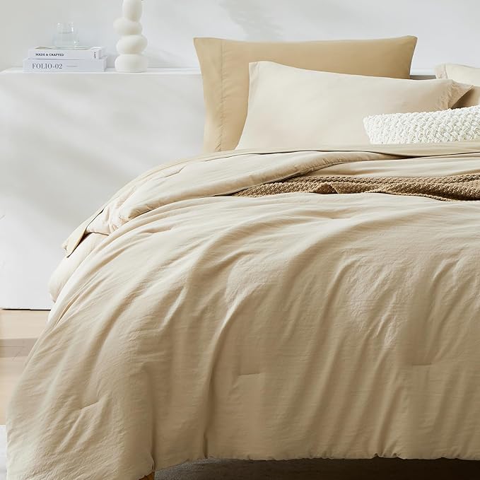 WRENSONGE Oversized Queen Comforter Set - 7 Pieces Beige Bed in a Bag Queen with Sheets, 2 Pillow Shams, and 2 Pillowcases- Warm Bedding Sets Queen for All Season