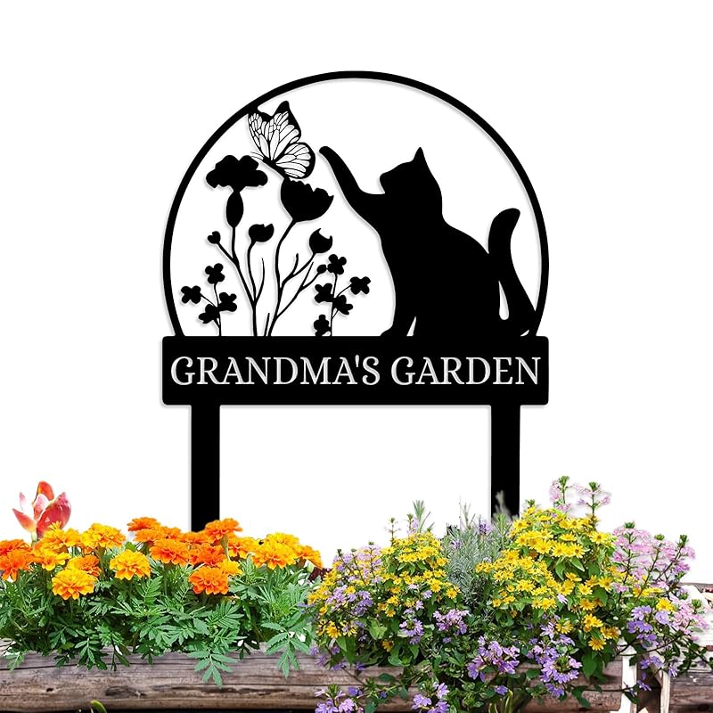 Personalized Garden Sign | Custom Cat Garden Stake Sign | Funny Garden Signs Decorative | Garden Signs to Personalize | Cat Butterfly Yard Sign Pet Outdoor Sign | Animal Metal Sign Plaque