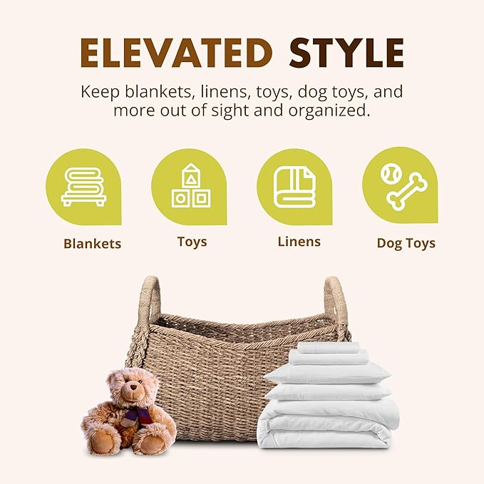 KOUBOO XL Seagrass Basket, Handmade, Living Room, Blankets, Toy Bin, Extra Storage, Decorative Storage, Laundry Basket, Brown