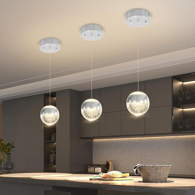 Crystal Pendant Light for Kitchen Island,Small Chandelier Lights Fixture, Hanging Lighting Ceiling Light Fixture Modern Adjustable Pendant Lighting for Dining Room Bedroom