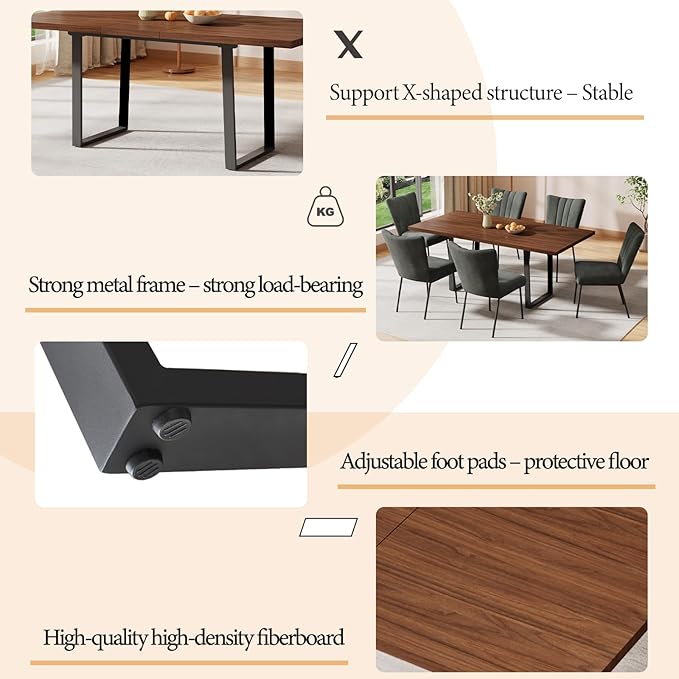 63''-79'' Retractable Modern Dining Table And Chair Combination, 6/8 People Family Dining Table Set, Industrial Style Wooden Table Top + Metal Table Legs, Soft-Pack Dining Chair, Suitable For Kitchen